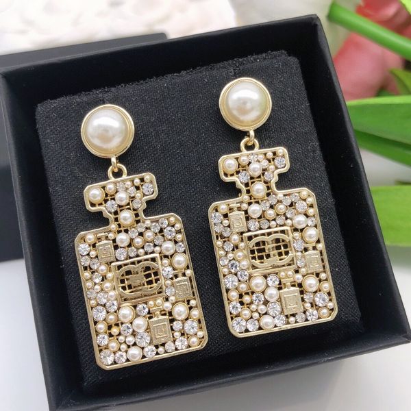 

various models simple luxury desinger letter ccity stud long dangle earrings pearl tassel channel crystal wedding party jewelry accessories, Golden;silver