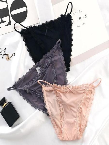 

3pcs lace panties for women thong bikini hollow out ladies underwear seamless panty lowrise female briefs fashion6606178, Black;pink