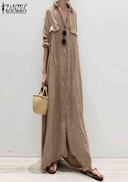 

oversized women harajuku shirts dresses 2021 autumn vintage long sleeve maxi dress zanzea casual ladies solid loose lapel robe 7 g1338960, Black;gray