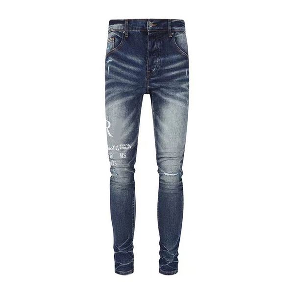 

designer stack jeans european purple jean men embroidery quilting ripped for trend brand vintage pant mens fold slim skinny fashion627, Blue