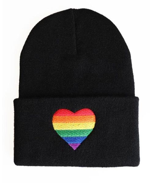 

women men rainbow heart embroidery knitted hat winter autumn pride lgbt outoodr hip hop cuffed beanies skull cap2968354