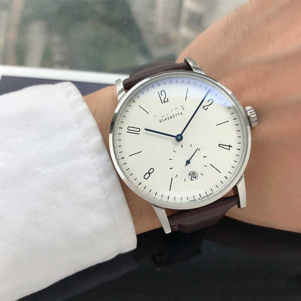 

designer men nomos watch nomos auto mechanical watches av8c automatic movement uhr white dial back transparency with box, Slivery;brown