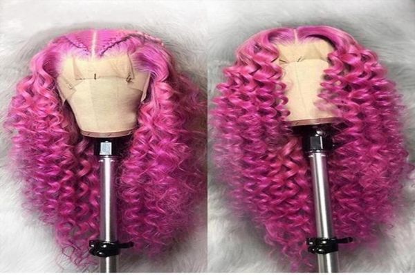 

new rose pink long loose deep wave human hair wigs for black women purpleblondeblue colored synthetic lace front wig cosplay par1670817