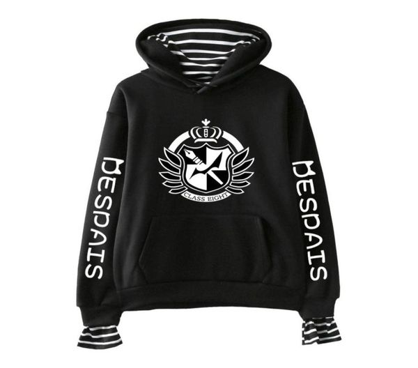 

danganronpa monokuma oversized hoodie women men striped patchwork fake two pieces sweatshirt harajuku hip hop pullover clothes3229089, Black