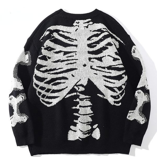 

men's sweaters men oversized sweater black loose skeleton bone print women vintage retro knitted sweater autumn cotton pullover 230808, White;black