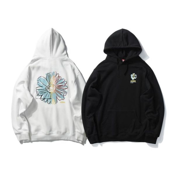 

streetwear hip hop hoodie sweatshirt daisy flower print winter fleece pullover cotton harajuku floral loose5461664, Black
