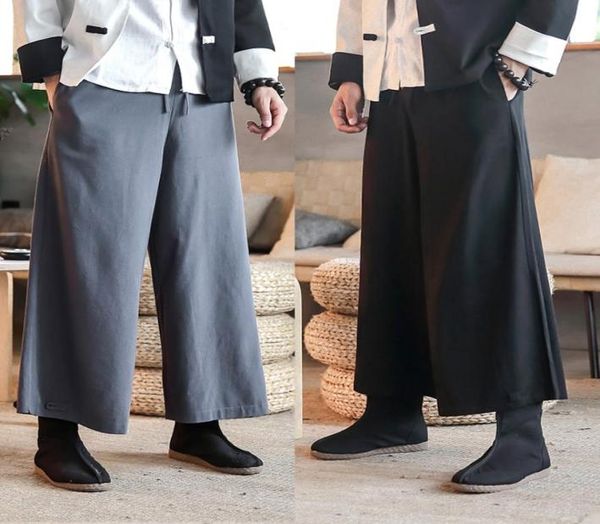 

men039s pants mens cotton linen casual for men summer clothing solid straight loose streetwear wide leg xxxxxl6143255, Black