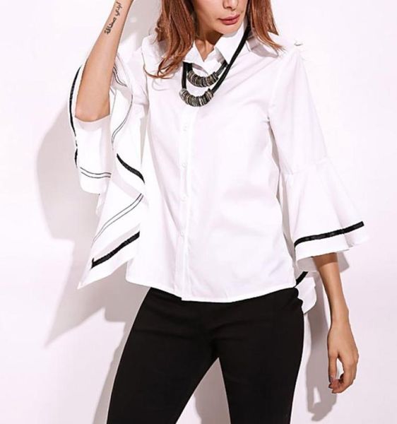 

chiffon shirts women blouses spring autumn casual blouse long trumpet sleeve female turndown collar shirt plus size 4x 6q17275503624, White