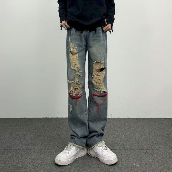 

men's jeans foufurieux high waist wide leg baggy woman streetwear vintage denim trouser loose casual for men women summer 230809, Blue