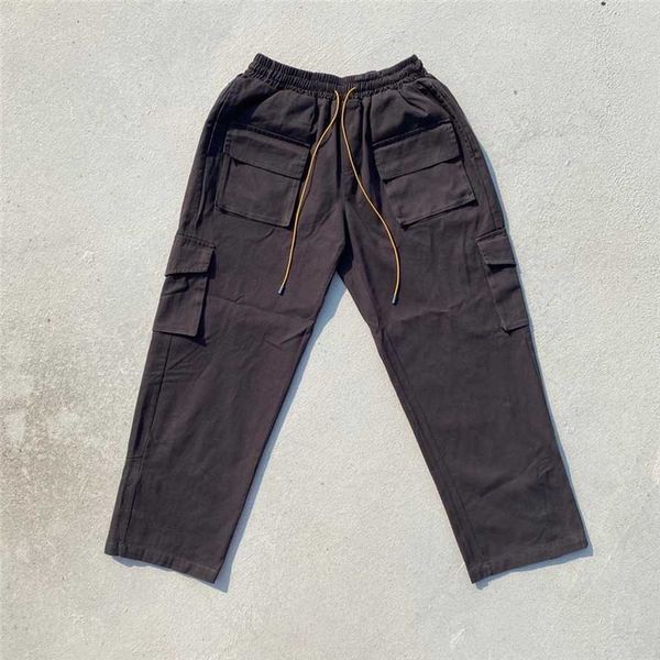 

rhude drawstring cargo-breasted cargo pants men women 1 1 washed rhude joggers overalls loose trousers rt8w, Black