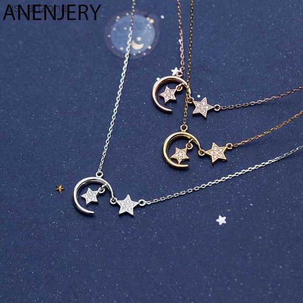 

anenjery silver color moon star pendant necklaces micro cz charm necklace jewelry for women gifts wholesale s-n535 l230620