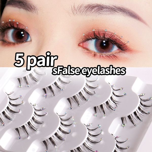 

5pairs/set faux mink color diamond eyelashes fluffy wispy thick faux long wispy natural lashes pack wholesales natural false eyelashes e457