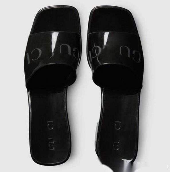 

designer women slippers chunky rubber slippers jelly sandals high heels sandal summer thick bottom slipper beach slides alphabet, Black