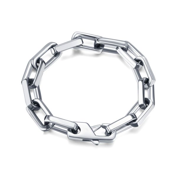

casting chunky long box link chain stainlness steel circular chain bracelet bangle high polished jewelry for mens women 9.5mm 7.87inch 42g w, Black