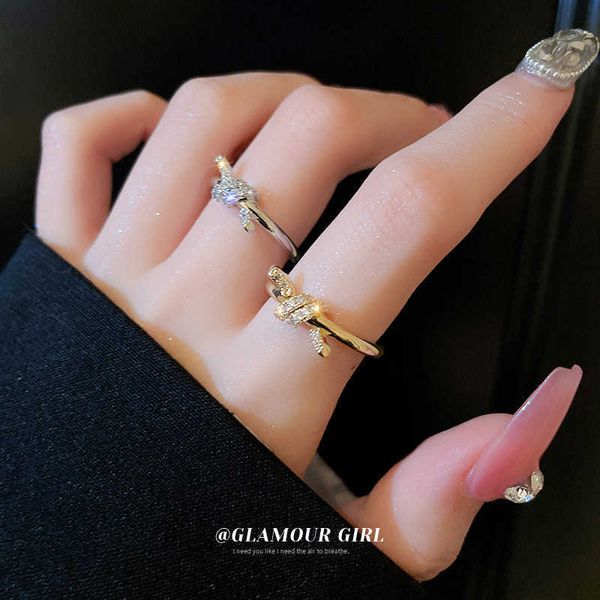 

high-quality metal wind wrapped micro set zircon open ring with light luxury design sense the index finger is elegant and versatile new acce, Silver