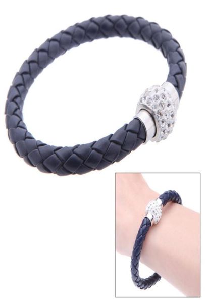 

nice leather bracelets charms men women shiny crystal bracelet wrap wristband magnetic clasp single circle bangle4617102, Golden;silver