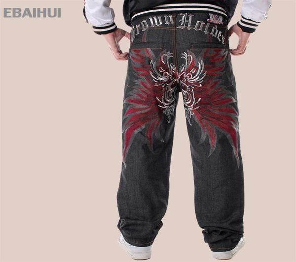 

ebaihui mens jeans rushed stripe loose hip hop demin pants male printed hip hop tide embroidered flower wings trousers3661180, Blue