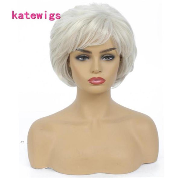 

short blond ombre white color with bang curly wig for women synthetic natural hair beauty35437238670725, Black