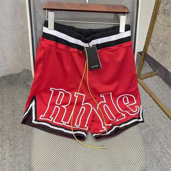 

rhude high street beach sports shorts loose hip hop basketball pants series men's and women's shorts, White;black