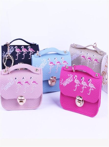 

drop new cute flamingo embroidery kids coin purse with lock pu leather lady small money bag change coin bag wallet for women 10pcs9428462, White