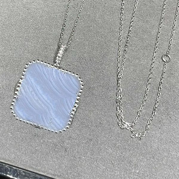 

women jade pendant necklace 925 silver natural amethyst chalcedony clover square pendant classic necklace classy luxury party jewelry