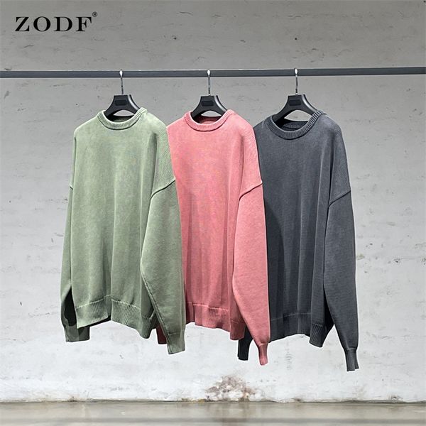 

men's sweaters zodf retro men autumn wahed vintage high street loose knitted oneck pullovers brand streetwears hy0309 230809, White;black