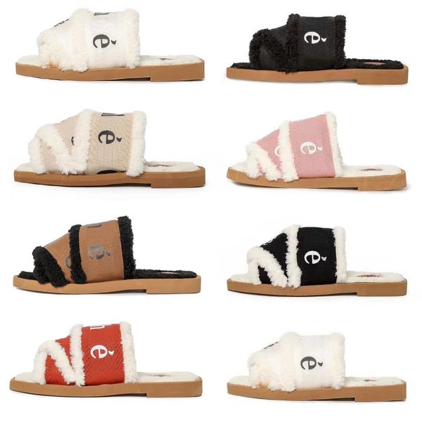 

woody mules women designer slippers slides sandals fur canvas shearling fashion flat white black sail woman outdoor beach pantoufle winter s