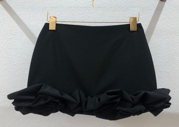 

2022 new korean fashion women039s solid color high waist cute drapped short mini petal skirt ps size smlxl9257676, Black