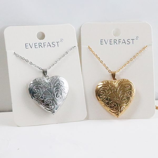 

everfast 10pc/lot carved designs heart p frame stainless steel pendant necklace wave charms locket women men family memorial jewelry sn067, Silver