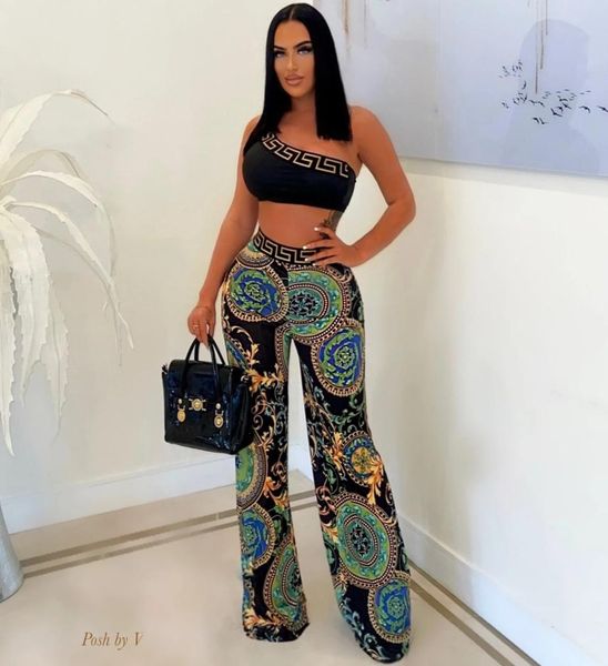 

women039s fashion one shoulder crop two piece pants sets cy71383985843, White