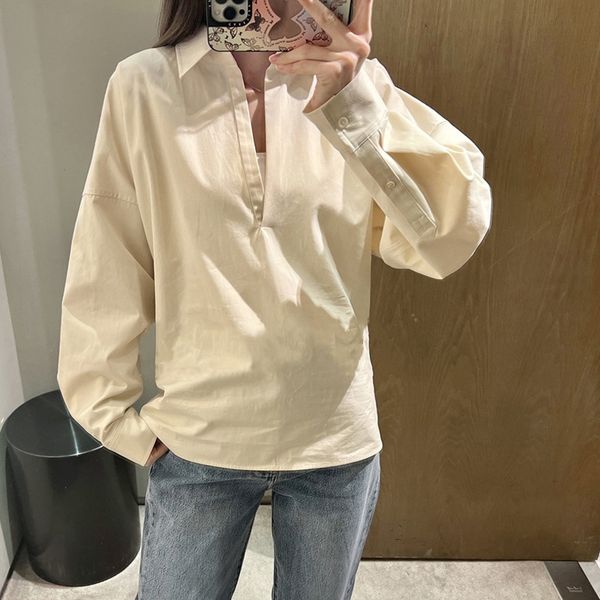 

new women toteme cotton structured loose version versatile shirt for women, White
