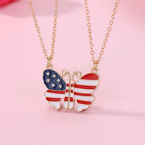 

american flag butterfly necklace children's good friends splice alloy dropping oil layering necklaces for women men necklaces, Silver