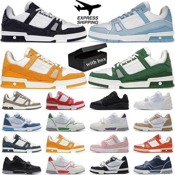 

with box shoes designer sneakers white black green monogram denim orange red sky blue mens luxury trainer