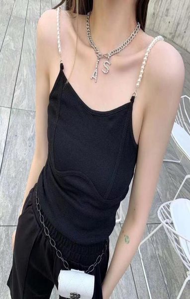 

women039s tshirt 2021 summer heavy industry pearl sling show thin chest big vest 347747, White