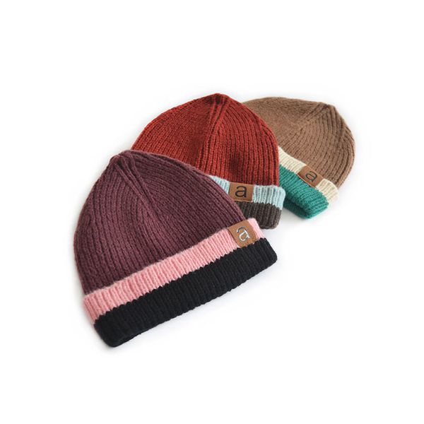 

m598 new autumn winter hat for kids knitted contrast color skull caps letter children warm beanies boys girls warm woolen hats, Yellow