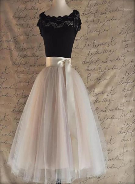 

26 colors 5 layered 65cm knee length tulle skirt tutu women skirt high waist pleated cosplay petticoat elastic belt faldas19126529, Black