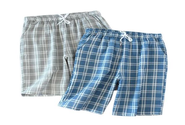 

summer plaid short sleep bottoms men sleepwear pants soft 100 cotton home shorts men casual pajamas pants for male84878714675419, Black;brown