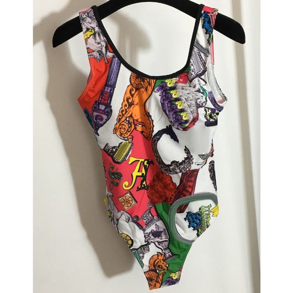 

8.9 vintage bikini backless letter print sleeveless holiday women's swimwear one piece swimsuit, White;black