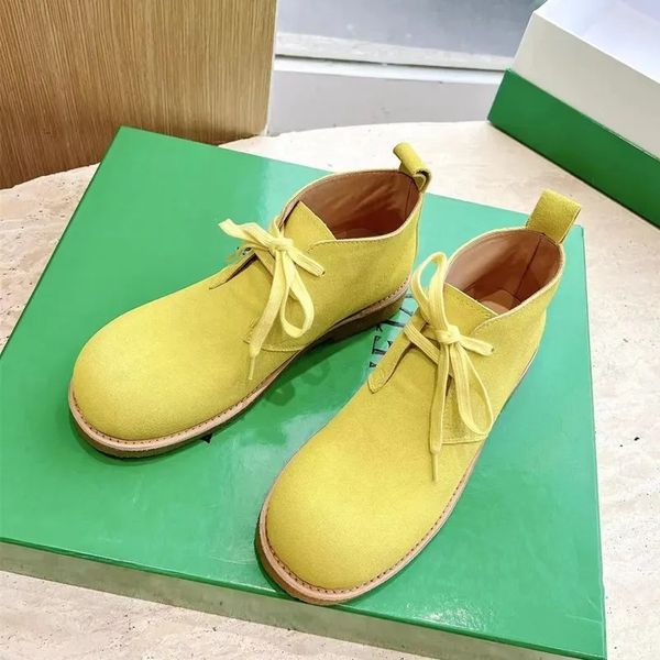 

casual shoes cow suede boots women lace up round toe short flat woman comfort motorcycle, Black