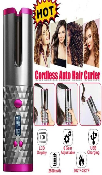 

cordless auto rotating ceramic hair curler usb rechargeable curling iron led display temperature adjustable curling wave styer91871460834