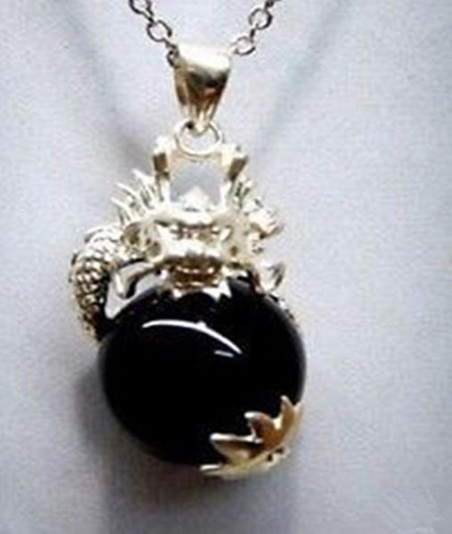 

beautiful dragon black jade pendant necklace012345671413826, Silver