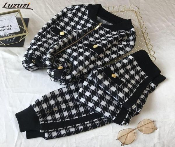 

women039s tracksuits luzuzi women tracksuits outfits vintage button plover plaid ziipper knitted cardigans lante pants autumn w4084118, Gray