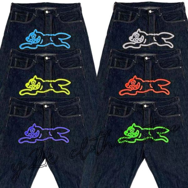 

y2k purple jeans for mens designer men harajuku hip hop dog graphic print baggy black pants punk rock gothic wide trousers streetwear denim, Blue