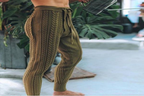 

men039s pants autumn winter men fashion slim fit knitted casual zipper jogging trousers mid waist drawstring 2022 streetwear7112276, Black