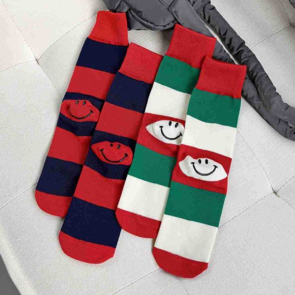 

spring and summer color contrast patchwork smiley face cotton independent packaging pile socks street trend stripe hip-hop style, Black;white