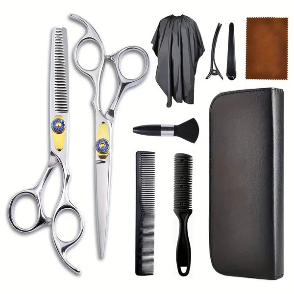 

premium 10-piece home hair cutting kit - professional barber shears for thinning, blending & styling men, women & pets