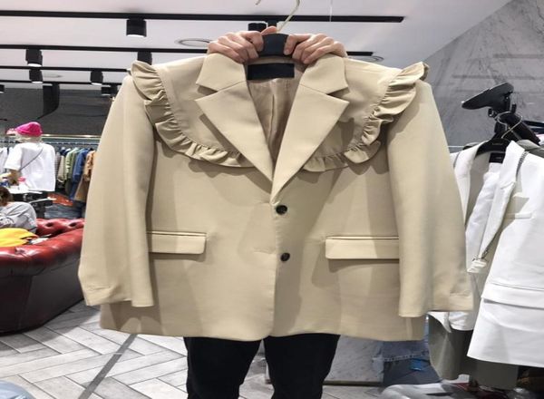 

women039s suits blazers ruffles solid women autumn winter longsleeved single breasted loose thicken warm female outwear coat1051953, White;black