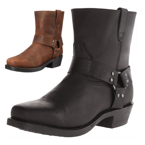 

boots men's leather boots side zipper western cowboy boots retro men's short boots lightweight comfort outdoors boots large size 4, Black