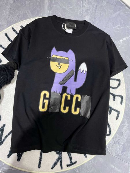 

designer t shirt short sleeve for men women casual fashion version gu counter charge 11 2023 spring new cartoon pattern letter printing 260g, White;black
