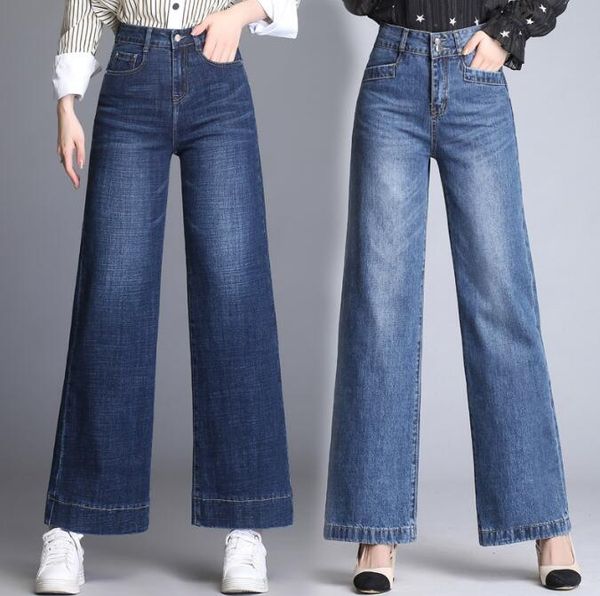 

fashion high waist jeans woman denim wide leg pants women's jean femme jeans for women plus size ladies mom pants, Blue